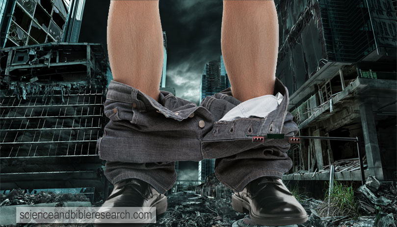 Cinematic portrayal of destroyed city (Photo by ronniechua), man with pants down (Photo by ia__64)